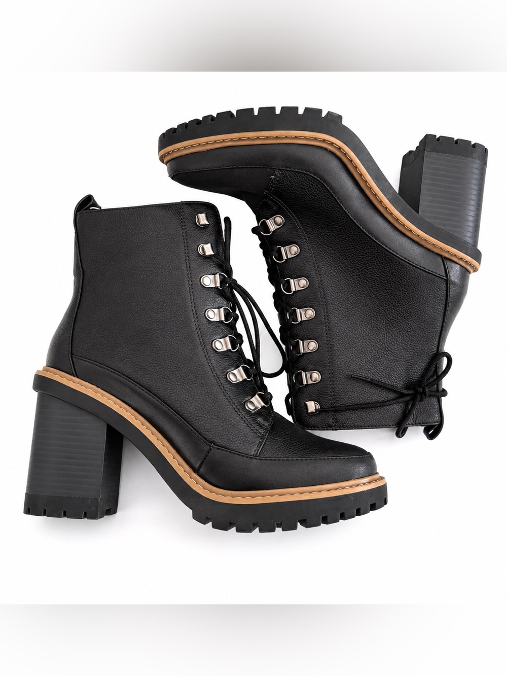 Women's 10 Black Combat Boots Lace Up Chunky Block Heel Lug Sole Moto Ankle NWT